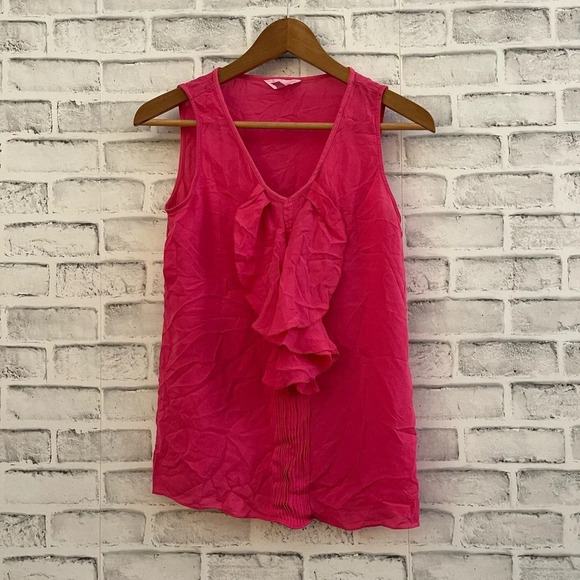 Lilly Pulitzer 100% Silk hot pink sleeveless ruffle top size 8 - Picture 1 of 6